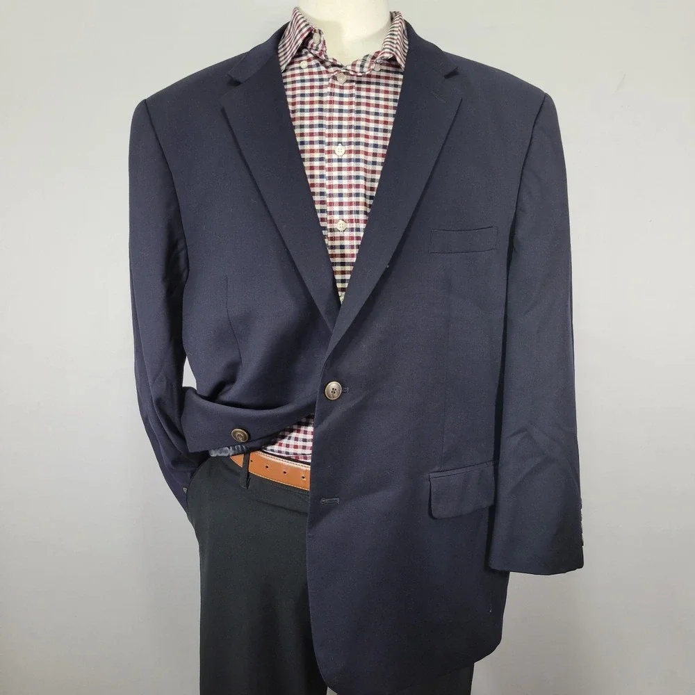 Joseph Feiss Men's Sport Coat‎ Blazer Two Button Navy Blue Wool Size 50R